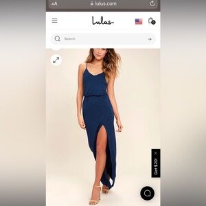 Lulus navy maxi dress with side slit, size medium